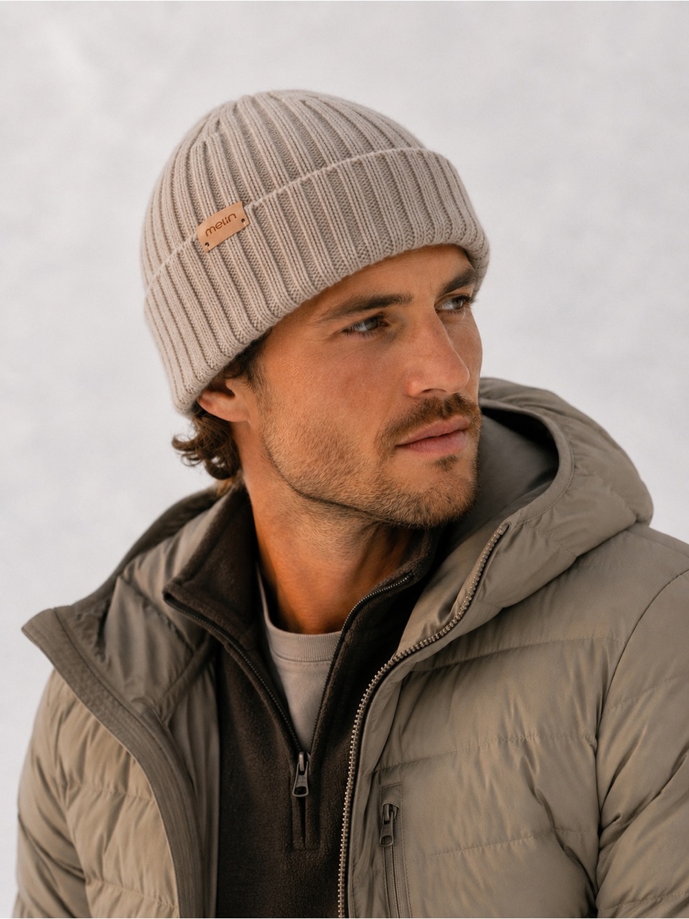 Melin “All Day Beanie” Men's Ribbed Wool Cashmere Beanie - Taupe